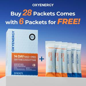 OXYENERGY  14-Day NAD+ PRO 24/7 Anti-Aging –  Day & Night Cellular Powder Activation | NR + PQQ | L-Ergothioneine+Spermidine | Beet Root | Boost Energy, Sleep, Skin, Brain & Longevity，Teasty Natural Orange and Berry Flavor,28 Packets