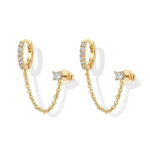 Chain Earrings for Women | DoublePiercing Dangle Chain Huggie Hoop Earrings | CubicZirconia Single Stud Ear Cuff Earrings for Women