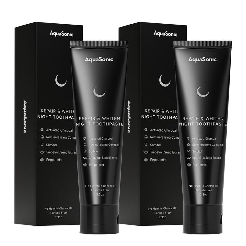 AquaSonic 2-Pack of Repair & Whiten Night Toothpaste | Strengthen & Harden Tooth Enamel | Activated Charcoal Detoxifies Mouth & Freshens Breath | Fluoride-Free, Peroxide-Free, Whitening Formula