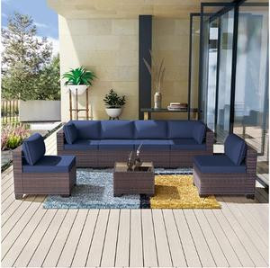 [1/2/3 packages delivery]Outdoor Wicker Sofa Set PE Rattan Patio Furniture - Brown All-Weather Conversation Set for Porch, Pool Deck, Garden Lounge