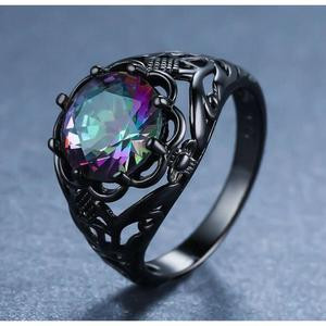 Vintage Black Mystic Rainbow Hollow Sterling Silver Art Deco Ring
