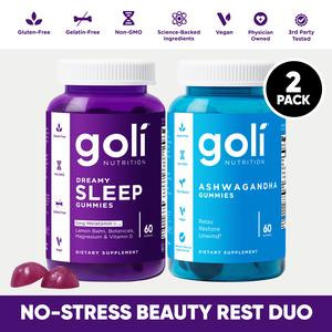 No-Stress Beauty Rest DUO - Goli Dreamy Sleep Gummies with Melatonin, Vitamin D, Magnesium, Lemon Balm Extract & Ashwagandha & Vitamin D Gummies with KSM-66, Gelatin-Free, Gluten-Free, Vegan & Non-GMO