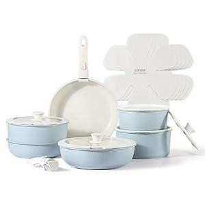 [Official] CAROTE 18pcs Detachable Handle Nonstick Cookware Set, Blue/Pink/Green/Black/Taupe/White/Red, Pots and Pans, Oven safe Frying Pan