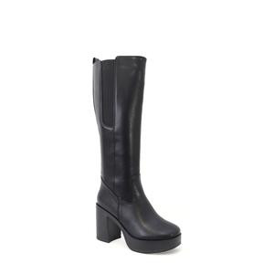 YALE-11 Women's Faux Leather Platform High Boot With Elastic Strip And Block Heel