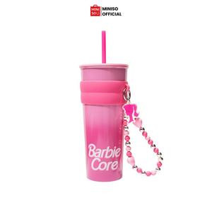 Barbie Charm Collection 800ml (27.05oz) Kids' School-Friendly Stainless Steel Straw Cup with Pendant, Trendy Pink Design and Cute Accessories