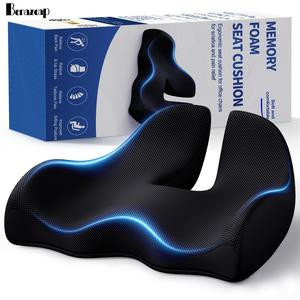 Benazcap Non-Slip Ergonomic Memory Foam Seat Cushion for Office Gaming Chair & Car Pressure Sciatica Pain Relief Sitting Comfort Healthy Spine Alignment Plain Design