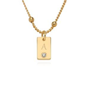 MYKA Custom Initial Tag Necklace with Cubic Zirconia in 18K Gold Plating