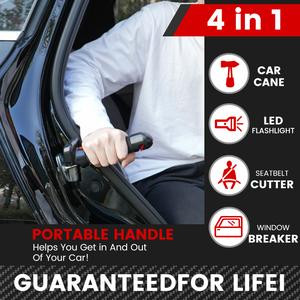 Father’s Day Gift – 4-in-1 Car Door Assist Handle for Dad & Seniors – LED Flashlight, Safety Hammer, Seatbelt Cutter & Non-Slip Grip – The Ultimate Car Safety Tool for Elderly Drivers