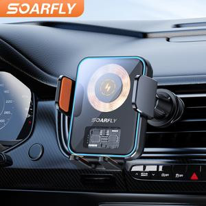 Compact Wireless Car Charger-15W Fast Charge, AutoClamp, 8-Color Light, No Vent Block