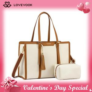 LOVEVOOK Valentine's Day Canvas Laptop Tote Bag 15.6 and 17.3 inches for Women with Clutch Purse, Lightweight Tote Bag with 2 Cup Holder, Purses for Women, Large Capacity Computer bag for Work, Office, Casual, Gift for Valentine's Day