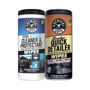 CHEMICAL GUYS Total Interior and Leather Quick Detailer Wipes Bundle – Dual Canister Set with Total Interior Cleaner Wipes for Dashboards, Screens & Seats, Plus Leather Quick Detailer Wipes to Clean, Condition & Protect Leather Surfaces On-the-Go