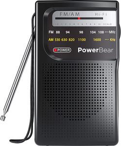 PowerBear Portable Radio | AM/FM, 2AA Battery Operated with Long Range Reception for Indoor, Outdoor & Emergency Use | Radio with Speaker & Headphone Jack
