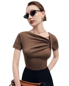 Off The Shoulder Asymmetrical Top with Ruched Detail for Women - Trendy Summer Outfit - WomenswearShirts - Blouse, Comfort