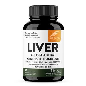 【Sandhus】Liver Cleanse & Detox Supports 11 Ingredient Blend Milk Thistle, Dandelion, Turmeric, Ginger Extract, Beet, Zinc, Vitamin E, Selenium, Grape Seed. Healthcare Supplement