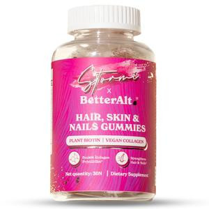 Stormi x BetterAlt Hair, Skin & Nails Gummies | Plant Biotin, Vegan Collagen, Hyaluronic, Vitamin E & C infused Gummies | 30 Strawberry Flavor Gummies | Dietary Supplement