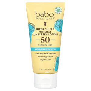 Babo Botanicals Super Shield Mineral Sunscreen Lotion, SPF 50, Fragrance Free, 3 fl oz (89 ml)