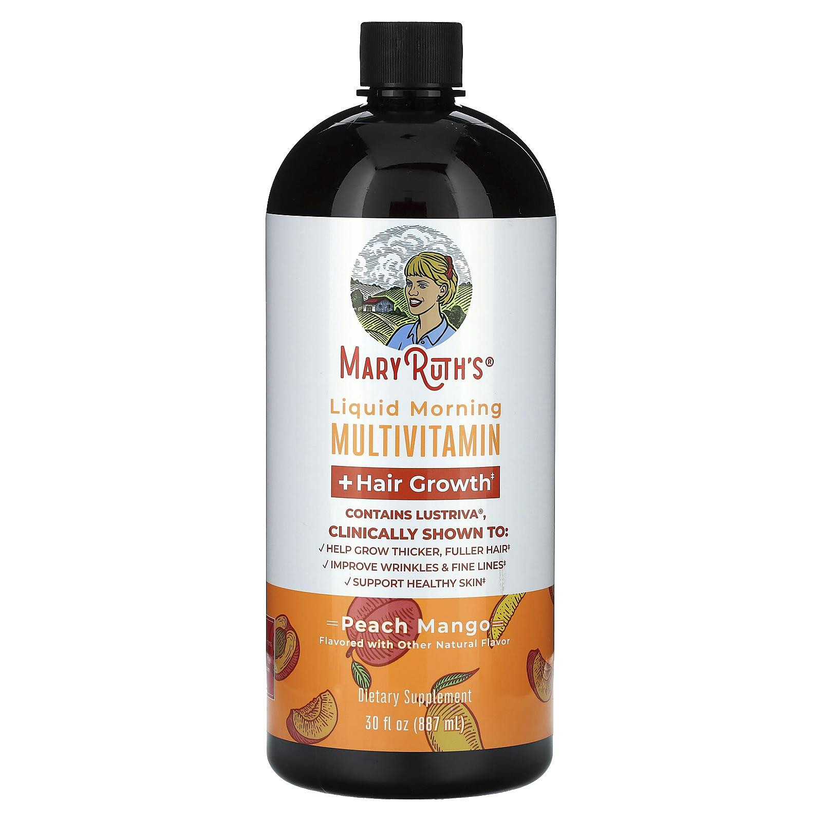 MaryRuth's Liquid Morning Multivitamin + Hair Growth , Peach Mango, 30 fl oz (887 ml)