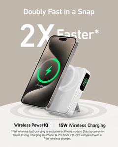 Anker MagGo Power Bank, Qi2 Certified 15W Ultra-Fast MagSafe-Compatible Portable Charger, 10,000mAh Battery Pack with Smart Display and Foldable Stand, For iPhone 15/14/13/12 Only(USB-C Cable Include) -TTS