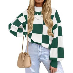 ZESICA Women's 2025 Fall Fashion Turtleneck Long Sleeve Striped Ribbed Knit Loose Pullover Sweater Tops