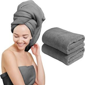 Scala (2 Pack Extra Large Microfiber Hair Towel 24" x 48" Anti Frizz for Long Hair, Multipurpose Bath Towel for Pool, Gym, Yoga, Camping - Quick Drying, Ultra Absorbent Includes Towel Clips