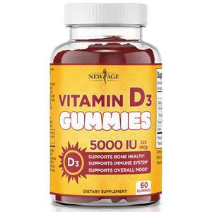 NEW AGE Vitamin D3 5000 IU 125mcg Gummies - Support Immune Support, Strong Bone Health - Non-GMO, Gluten-Free, Dairy-Free, Gelatin-Free Gummies