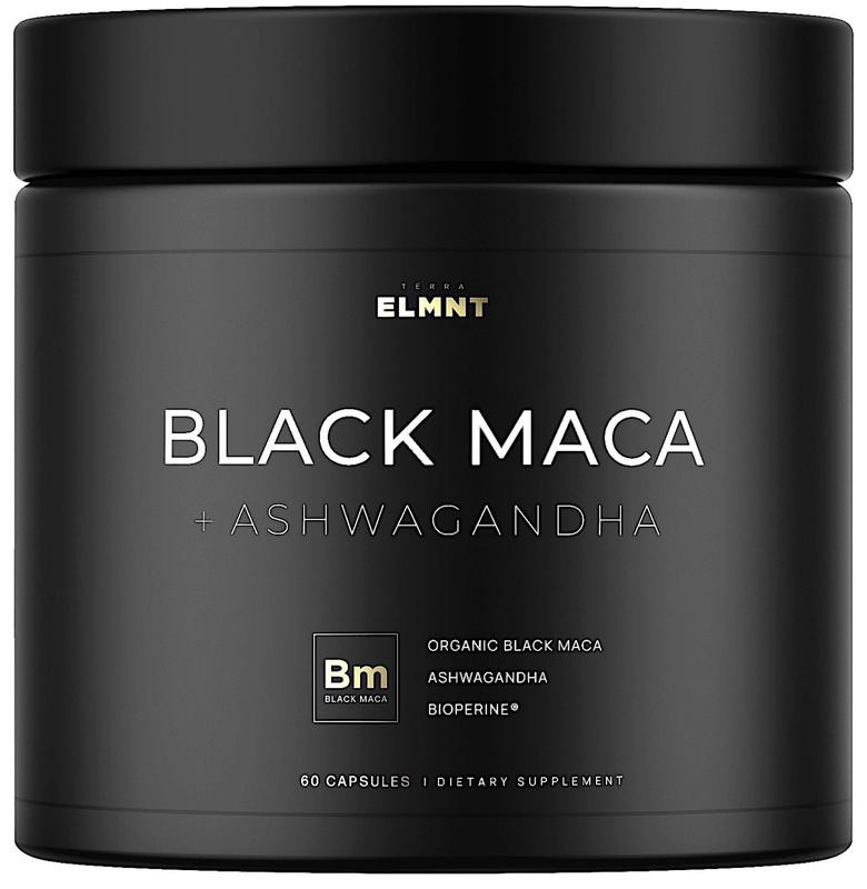 (Free Sample) ELMNT 40,000mg 40x Strength Organic Black Maca Root with Ashwagandha - Highest Potency Black Maca Root Capsules for Men - 100% Pure Maca Peruana Powder Organic, Gelatinized, Non-GMO - 60 Pills Supplement