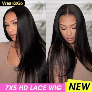 [Free Upgraded] OQ HAIR Wear And Go Glueless Wigs Pre Cut 7x5 HD Straight Lace Human Hair Wigs Pre Bleached Tiny Knots Beginner Friendly