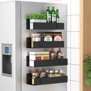 4 Pack Magnetic Spice Storage Rack Organizer for Refrigerator and Oven, Black Fridge Organizers and Storage HuggieGems