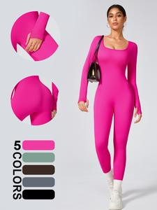 Ncmryu 2024 Women's Sports Tight-Fitting Playsuit Jumpsuit, Workout Ribbed Long Sleeve Exercise Sportswear Bodysuits Jumpsuit, One-piece Yoga Suit