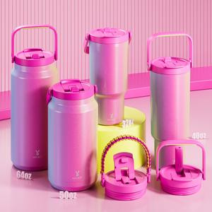 【Tiktok Store Shop】Meoky Stainless Steel Handle Water Bottle With Replaceable Handle and Built-in Silicone Straw for Direct Drinking, Reusable Leak-proof Vacuum Insulated Water Bottle, Portable Outdoor Car Thermos, Halloween Gift, Halloween Tumbler