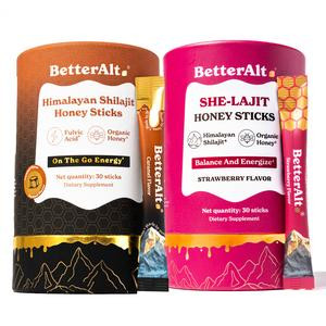 BetterAlt Him & Her Bundle |  Shilajit Honey Sticks (Caramel) + SHE-Lajit Honey Sticks (Strawberry) | For Couple Energy & Stamina | Dietary Supplement