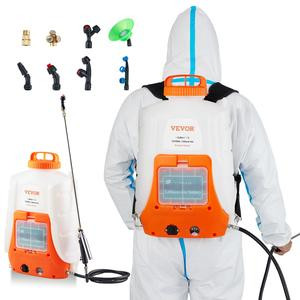 VEVOR Battery Powered Portable Backpack Sprayer, 0-90 PSI Adjustable Pressure, 4 Gallon Tank, Back Pack Sprayer with 8 Nozzles and 2 Wands, 12V 8Ah Battery, Wide Mouth Lid for Weeding, Spraying, Cleaning