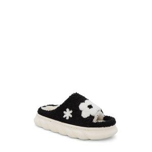 DAHLIA Women's Open Toe Faux Shearling Slipper With Flowers Girl Walking Shoes Footwear Flipflop Footwear Flipflop