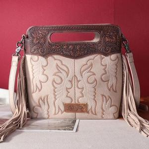 Wrangler Conceal Carry Fringe Embossed Crossbody Handbag with Adjustable Strap