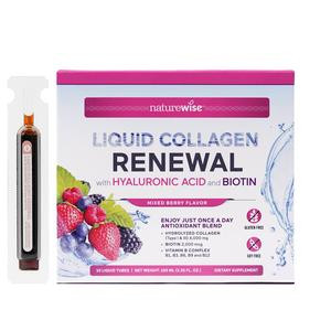 NatureWise Liquid Collagen Renewal - Hydrolyzed Liquid Collagen for Women & Men 4000mg - High Absorption Liquid Collagen Drink - Type 1 & 3 Peptides with Biotin + Vitamin C + Vitamin B Complex & Hyaluronic Acid - Mixed Berry Flavor