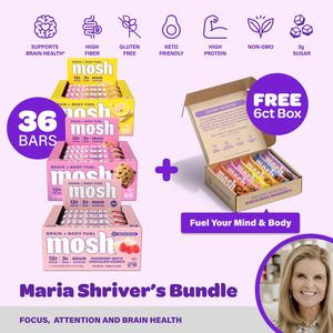 Maria Shriver's Bundle: MOSH Protein Bars Variety Pack – 12g Protein, Brain-Boosting, Gluten-Free – 36 Pack