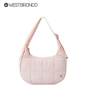 WESTBRONCO [Valentine's Day] Small Puffer Crescent Shoulder Bag Quilted Purse for Women Nylon Handbag with Adjustable Strap Gift,Travel,Dating