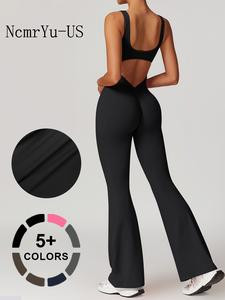 Ncmryu  Women's back-less sport rompers,, Sport High Waist Jumpsuit for Yoga Gym Workout, Sexy backless jumpsuit  with pockets Flared leg jumpsuit