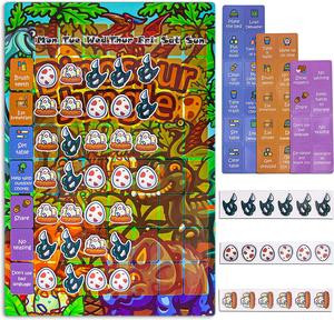 CLOVERCAT Good Behavior Chart | Chore Chart | Magnetic Responsibility Chart for Refrigerator | 37 Chores 60 Magnetic Stars | Chore Charts for Kids | Reward Chart (Dinosaur)