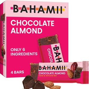 BAHAMII Chocolate Almond Date Bars: Vegan, Gluten-Free, No Added Sugar, High-Fiber Energy Snack (4-Bars)