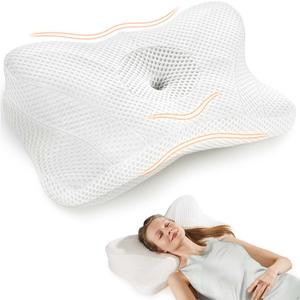 Textiles Soft Furnishings Bedding Contour Neck Pillow with Breathable Pillowcase, Memory Foam Neck for Side, Back, and Stomach Sleepers