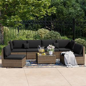 [2/3 Packages Shipping] LHBCRAFT 7 Pieces Patio Conversation Set, outdoor furniture set, patio furniture set, outdoor wicker sofa set, PE Rattan Patio Furniture