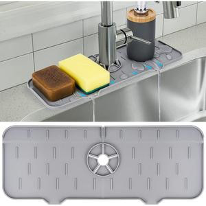 Kitchen Sink Splash Guard - Silicone Faucet Handle Drip Catcher Tray, Dish Soap Dispenser and Sponge Holder Mat behind Faucet, Kitchen Gadgets Sink Accessories for Kitchen Counter and Bathroom SXhyf