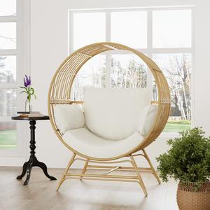 【Springtok】RIWENGO Rattan Wicker Egg Chair, Egg Basket Lounge Chair with 4 Cushions, Oversized Indoor and Outdoor Lounger Chair for Patio & Living Room, Steel Frame, 330lbs Capacity
