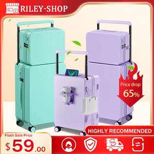 [Hot selling product] Multifunctional wide-bar suitcase 20+13-inch cup holder trolley case USB+type-c charging port travel case large capacity silent shock-absorbing universal wheel male and female student suitcase