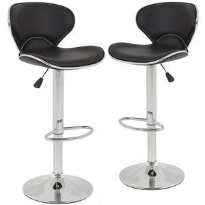 SET of 2 Bar Stools Black PU Leather Modern Hydraulic Swivel Dinning Chair