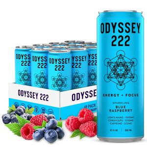 Blue Raspberry 222 Sparkling Energy Drink 12 Pack Beverage Sport