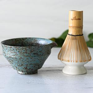Rustic Ceramic Matcha Set - Japanese Matcha Bowl, Bamboo Matcha Whisk and Whisk Holder - Handcrafted Matcha Cup, 100 Prongs Chasen