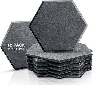 Sonic Acoustics 12 Pack Hexagon Acoustic Panels, 14" X 12" X 0.4" High Density Sound Absorbing Panels Sound proof Insulation Beveled Edge Studio Treatment Tiles