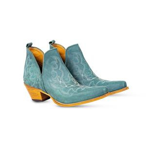 Maisie Stitched Leather Boots in Turquoise
